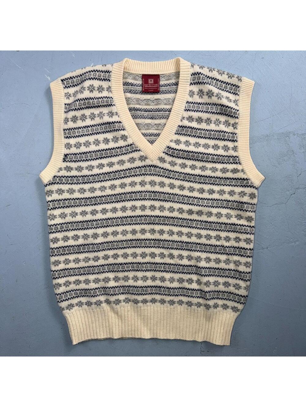 VTG Nordstrom Sweater Vest V-Neck 100% Lambs Wool Womens Size Large Striped